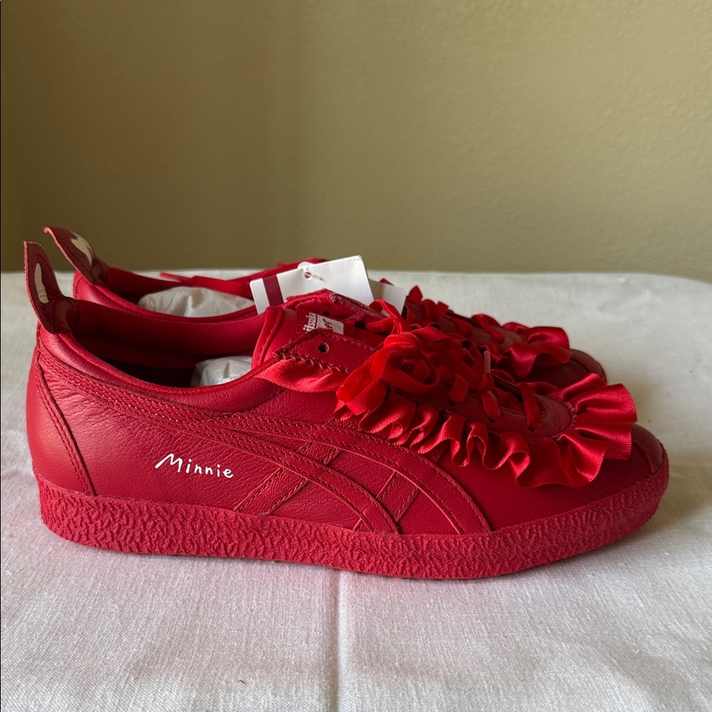 Disney x Onisuka Tiger Red Minnie Sneakers with Ruffle Detail
